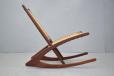 Teak frame rocking chair with woven cord seat made in denmark for sale
