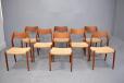 Niels O Moller design set of 6 vintage teak frame dining chairs with papercord