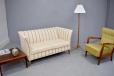 1940s classic box frame 2 seat sofa in cream fabric