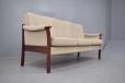 Shallow frame high seated modern sofa in beige striped cream woolen upholstery - view 4