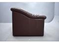 Buffalo leather upholstered long & low 3 seat sofa.