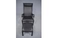 Modern Danish armchair with high back, matching stool and black leather upholstery - view 5