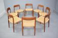 8 vintage model 75 dining chairs in teak designed 1954 by Niels Moller for sale