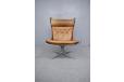 Tan leather high back and chrome falcon chair produced 1974 by westnofa