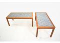 Identical coffee-tables in teak with same patterned tiles