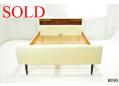 White vinyl Danish double bed with rosewood shelves & lights