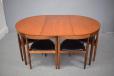 Vintage teak dining suite designed 1952 by Hans Olsen with 6 matching chairs 