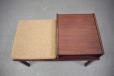 rosewood finish small strong table with seat cushion and storage