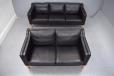 Vintage black leather 2 seater box sofa with oak legs - view 6