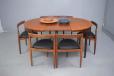 Frem Rojle vintage teak dining table with 6 3 leg chairs by Hans Olsen