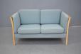 Stouby Mobelfabrik vintage beech frame sofa with light blue upholstery