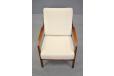 Danish Mobelfabrik production beech frame armchair with cream upholstered cushions