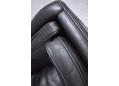 Black colour leather upholstered 3 seat sofa with supportive seating.
