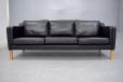 Danish design 3-seater black leather box sofa with oak legs - view 3