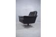 vintage danish design swivel base armchair in black leather made by Danish Cabinetmaker