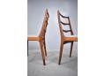Rosewood framed high back dining chair with new grey fabric seat.