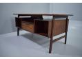 Danish writing desk in rosewood made by Omann Junior with rear storage.