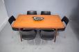 Niels Moller vintage teak dining table is a great match with other chairs - Here the Kai Korbing KK1 chairs from 1956