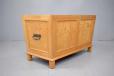 antique solid light oak trunk sofa with wrought iron handles 
