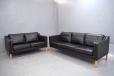 Vintage black leather 2 seater box sofa with oak legs - view 2