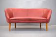 Midcentury design red leather 2 seater curved sofa