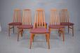 Set of 6 mid century teak EVA dining chairs with new burgundy upholstery