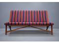 Hans Wegner bench in teak available in original striped upholstery