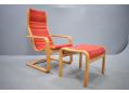 Footstool in beech & red fabric for Swedese high back easy chair.