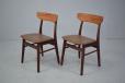 Beech frame dining chairs with brown upholstery