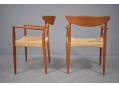 Model MK311 teak & new woven papercord dining carver chairs, 2 available.