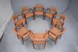 Vintage model 225 dining chairs in rosewood with newly upholstered tan leather seats, made by Slagelse Mobelfabrik