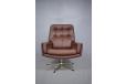 Vintage brown leather retro swivel chair from 1970s - view 2