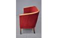 early midcentury design 2 seater sofa with curved frame and box sprung seat in red velvet for sale