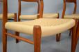 Danish midcentury design teak framed dining chairs model 75 from Niels Moller 