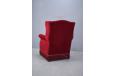 Classic vintage red velour wing back armchair made by Danish Cabinetmaker