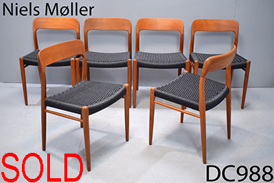 Niels Moller set of 6 model 75 chairs | Black cord