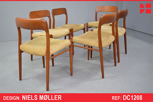 Set of 6 teak Model 75 dining chairs by Niels Moller