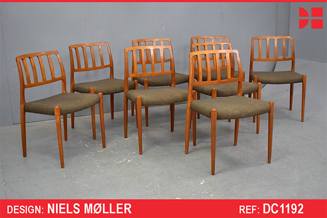 Niels Moller model 83 dining chairs in vintage teak | Set of 8