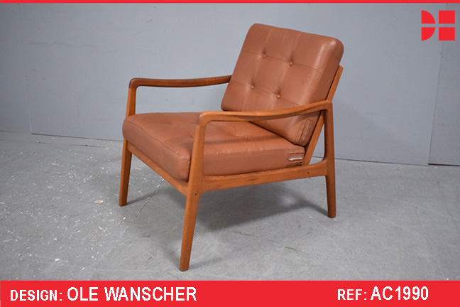Ole Wanscher vintage teak armchair with original leather cushions 