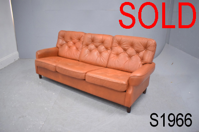 3 seat sofa in soft orange colour leather | 1970s Danish made