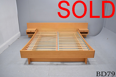 Vintage platform double bed frame in oak