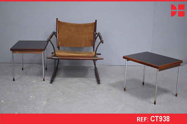 Rare folding side tables | Rosewood & black formica