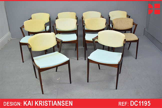 RARE Set of 10 Model 42 dining chairs in Vintage rosewood | Kai Kristiansen