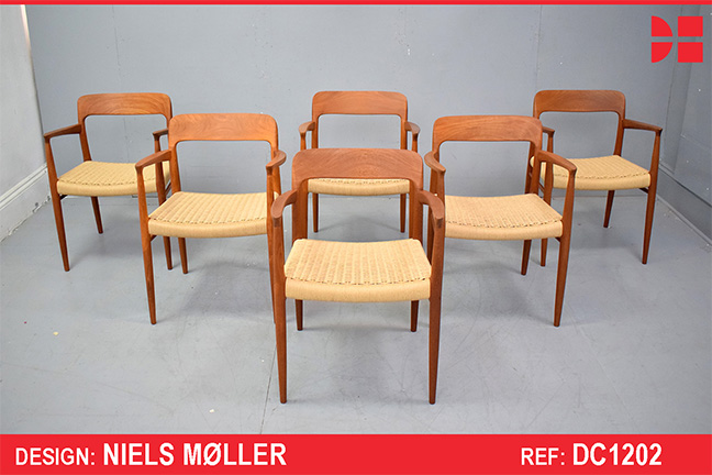 Set of 6 vintage teak model 56 armchairs by Niels Moller