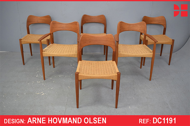 Set of 6 vintage teak frame dining chairs designed by Arne Hovmand Olsen