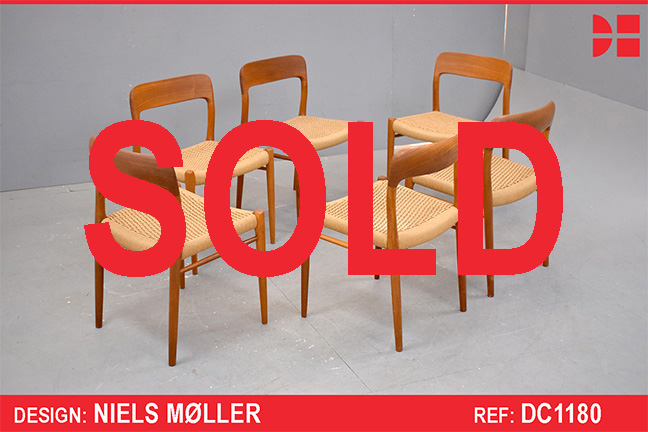 Set of 6 teak Model 75 dining chairs by Niels Moller