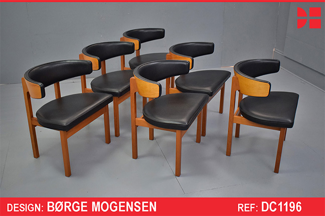 Set of 6 Borge Mogensen design armchair in black leather | Model BM3245
