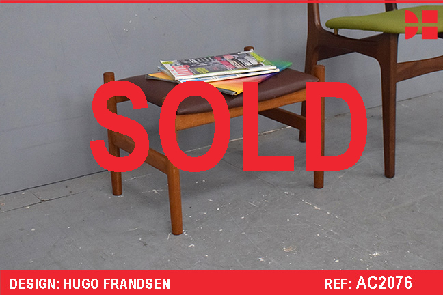Vintage teak and leather footstool designed by Hugo Frandsen 