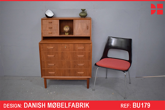 Vintage teak chest of 4 drawers with bureau top | Danish Mobelfabrik
