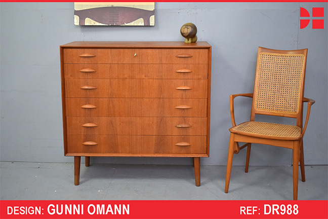 Gunni Omann design vintage teak chest of 6 drawers